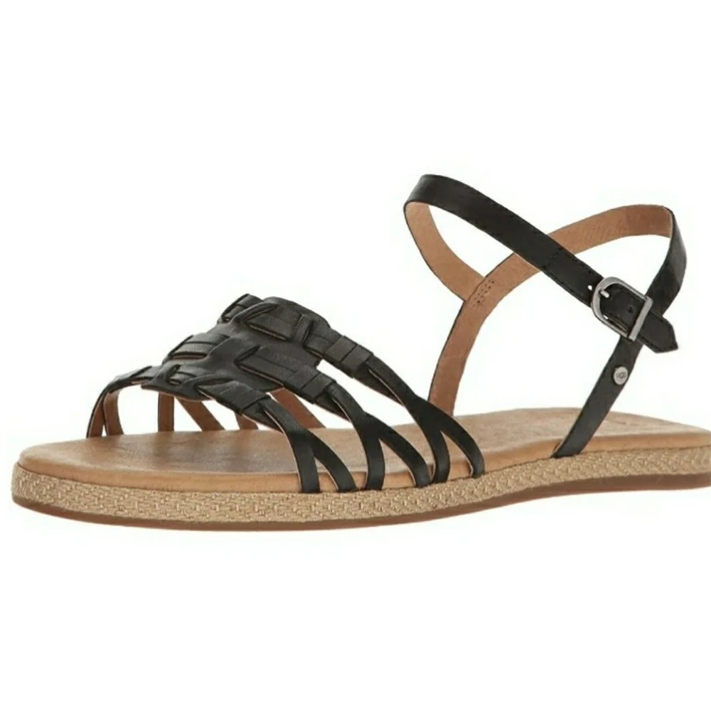 UGG Black Leather Strappy Ankle Sandals Size 11: GOOD CONDITION - Picture 7 of 8